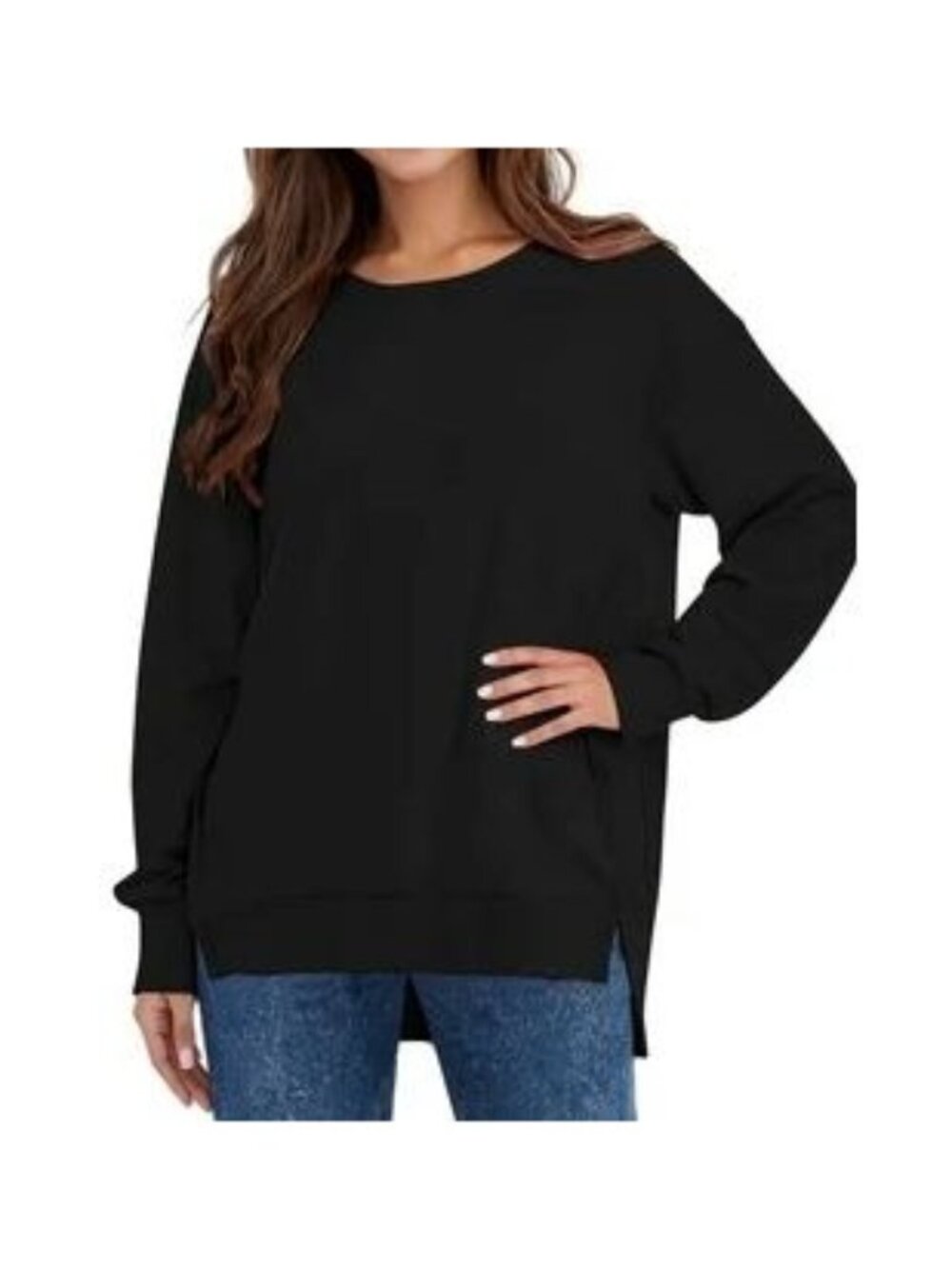 Women’s 2XL Black Long Sleeve Top Loose Fit Crewneck Casual